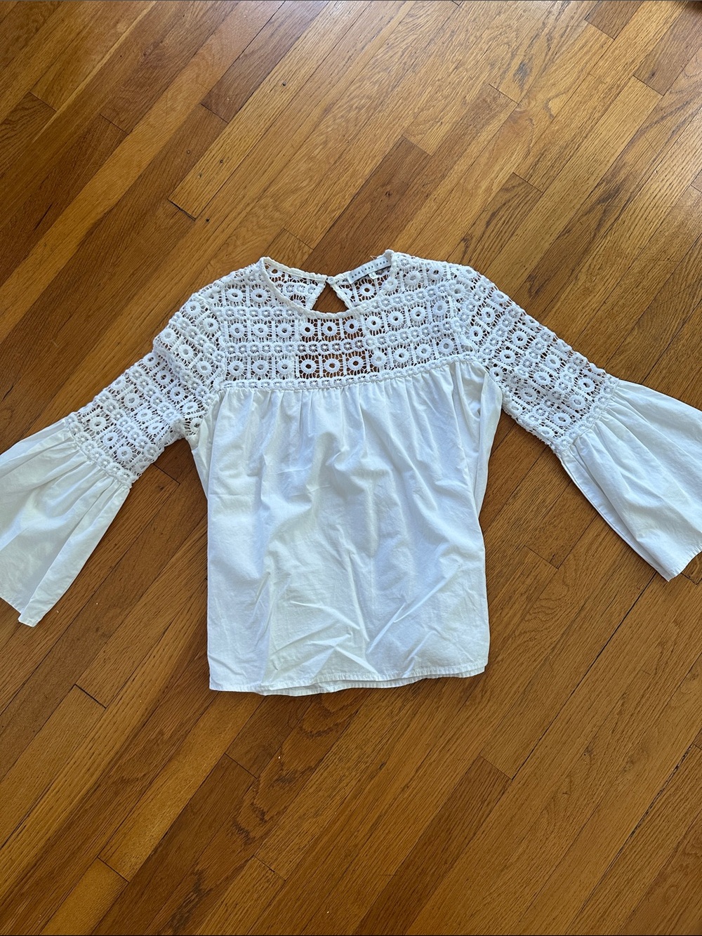 Endless Rose White Crochet Yoke Bell Sleeve Top